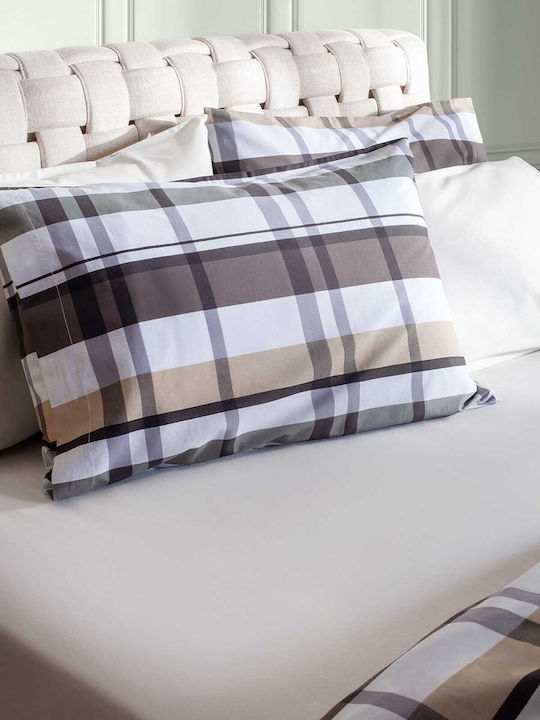 Aigaion Cotton Duvet Cover Set 170x250cm Single With Pillowcase Paradise Plaid Brown