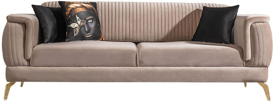 Stewehome Σετ Καναπέδων Stella 3+3+1 Μεταλλικά Χρυσά Πόδια Μαύρο Μπεζ 215x90x77 Cm