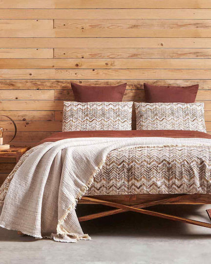 Peiraiki Patraiki Duvet Cover Set Cotton Queen with 2 Pillowcases 230x250 Agadir Beige