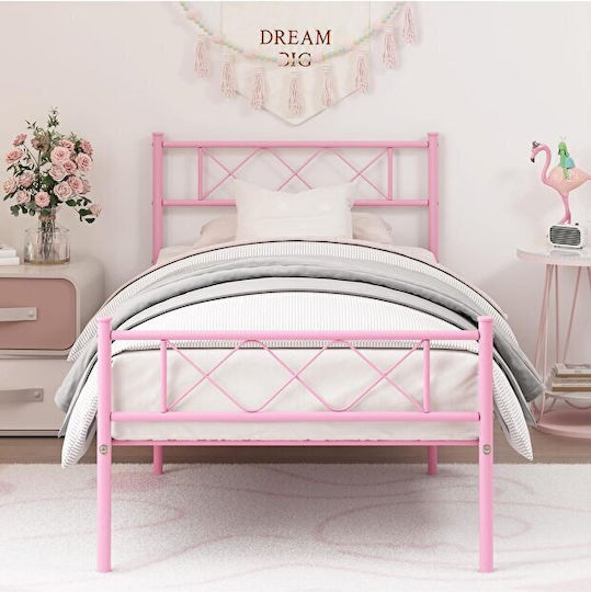 Stewehome Kinderbett Retro Metallisch Mädchen Kinderzimmer Rosa 90x200cm