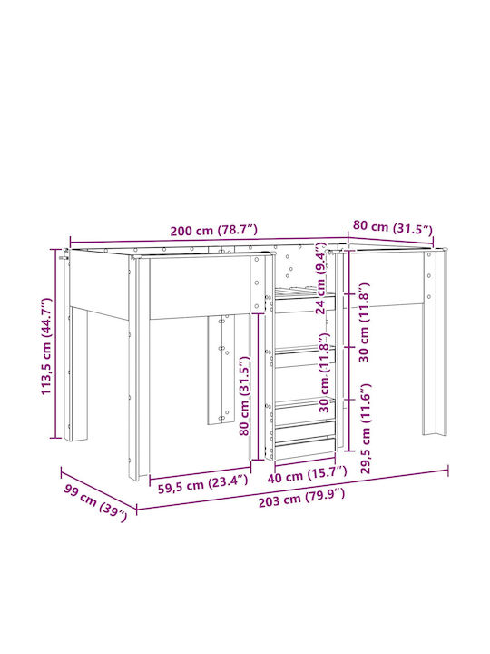 Kids Bunk Bed Single Gray for Mattress 80x200cm