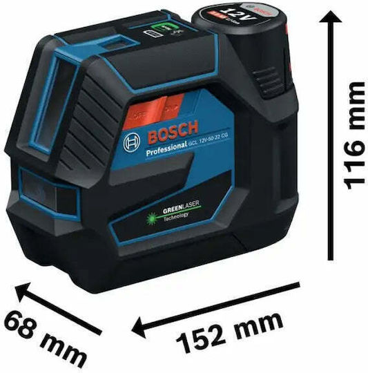 Bosch GCL Γραμμικό Αλφάδι Laser Πράσινης Δέσμης με Εύρος Εργασίας 25m