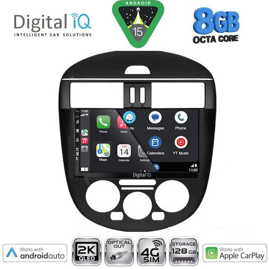 Digital IQ Car Audio System for Nissan Tiida 2013-2023 with A/C (Bluetooth/USB/AUX/WiFi/GPS/Apple CarPlay/Android Auto) with 9" Touch Screen