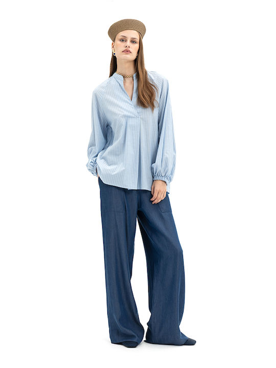 Women's High Rise Pantaloons with Rubber Band Blue