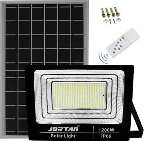 Jortan Светоустойчив Соларен LED Прожектор 1200W Студено Бяло 6500K с Дистанционно IP66