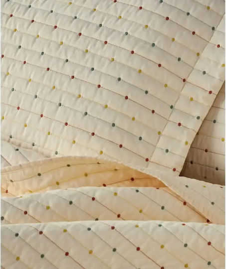 Kentia Cristofer Tagesdecken Set Halbdoppel Microfaser Ecru-Grün-Orange-Gelb 180x240cm 2 Stück