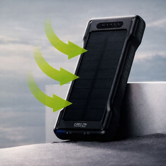 Green Lyca Ηλιακό Power Bank 10000mAh με 2 Θύρες USB-A και Θύρα USB-C Μαύρο