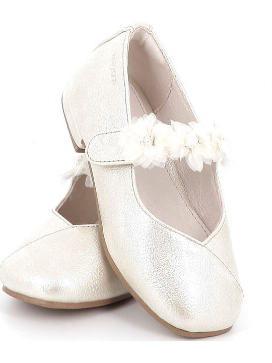 Kids Ballerinas with Hoop & Loop Closure Leather Silver