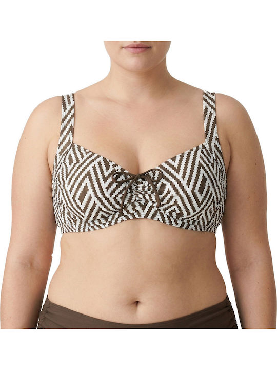 Plus Size Γυναικείο Μαγιό Bikini Χωρίς Μπανέλα Chic Contrast Καφέ-λευκό