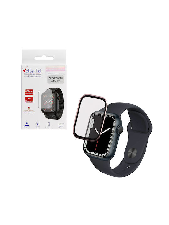 Volte-tel Tempered Glass Apple Watch 7 8 9 45mm 3d Curved Aluminium 1.9'' 0.30mm Full Cover & Installation Tool Pink 5205308417061