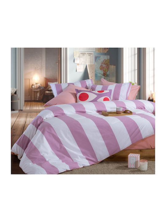 Nef-Nef Homeware Casual Set Bed Sheets Double With Rubber Hugger 160x200+35cm Mauve 4 Pieces