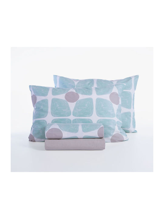 Nef-Nef Homeware Casual Super-Double Bed Sheet Set With Fitted Sheet 160x200+35cm Aqua 4pcs