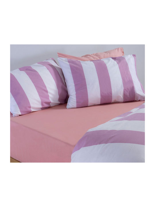 Nef-Nef Homeware Casual Set Bed Sheets Double With Rubber Hugger 160x200+35cm Mauve 4 Pieces