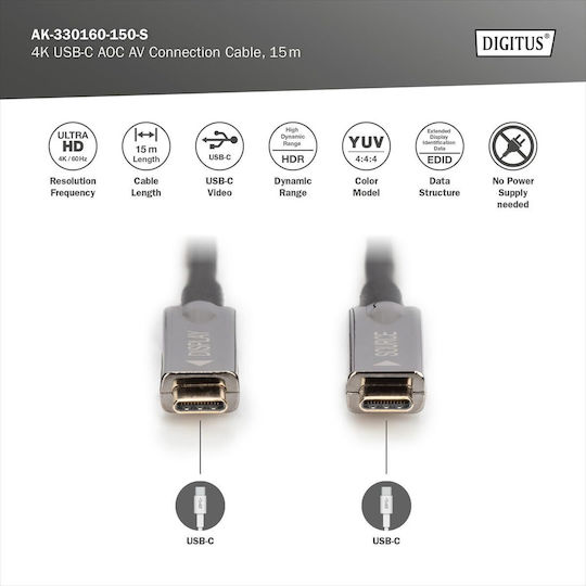 Digitus USB 3.1 Video Cable USB-C Male - USB-C Black 15m