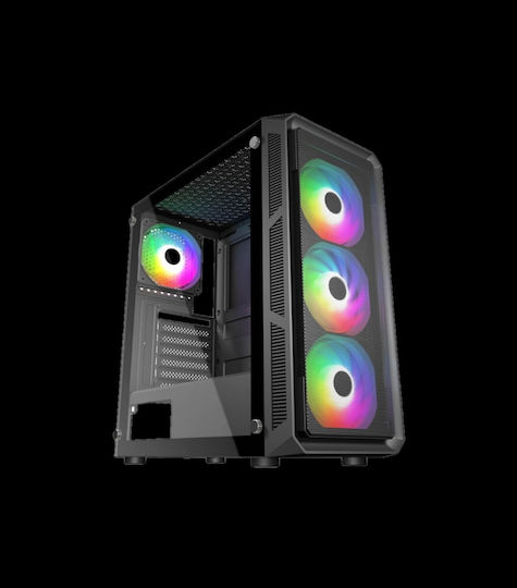 Supercase 19a Series Hermes Gaming Midi Tower Κουτί Υπολογιστή με Πλαϊνό Παράθυρο και RGB Φωτισμό Μαύρο
