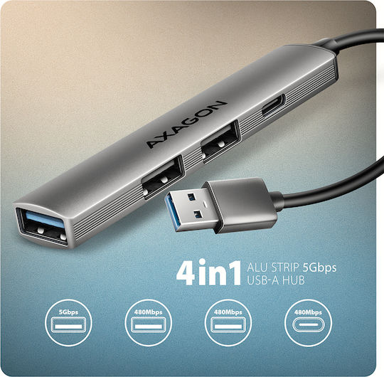 Axagon Hub 4 Θυρών USB 3.0 με σύνδεση USB-A Γκρι