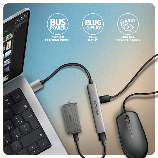 Axagon Hub 4 Θυρών USB 3.0 με σύνδεση USB-A Γκρι