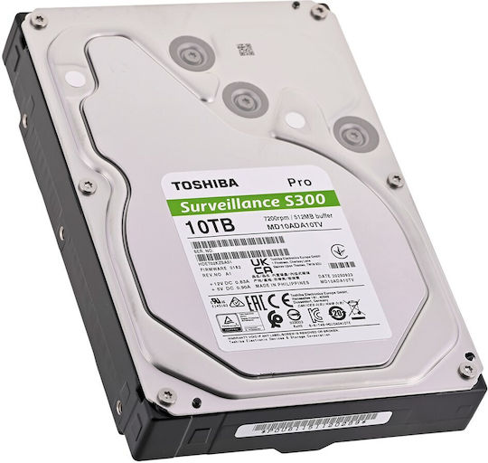 Toshiba S300 Pro Surveillance Bulk 10TB HDD Hard Drive 3.5" SATA III 7200rpm with 512MB Cache for NAS MD10ADA10TV