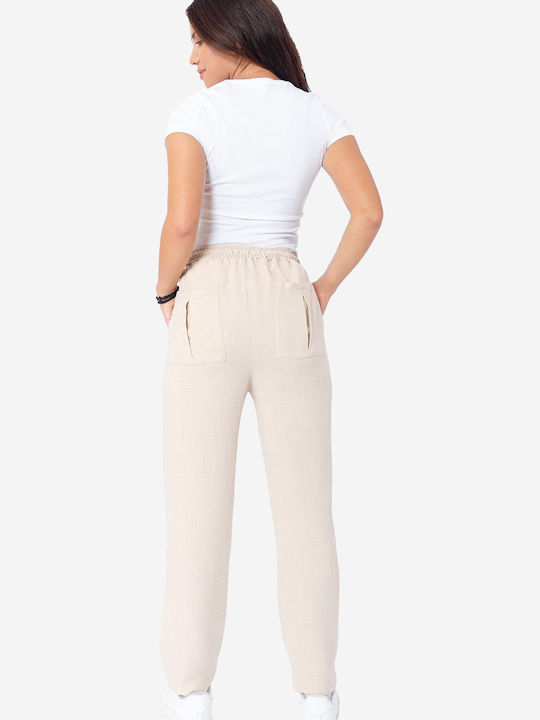 Women's Linen Pantaloons with Rubber Band Khaki