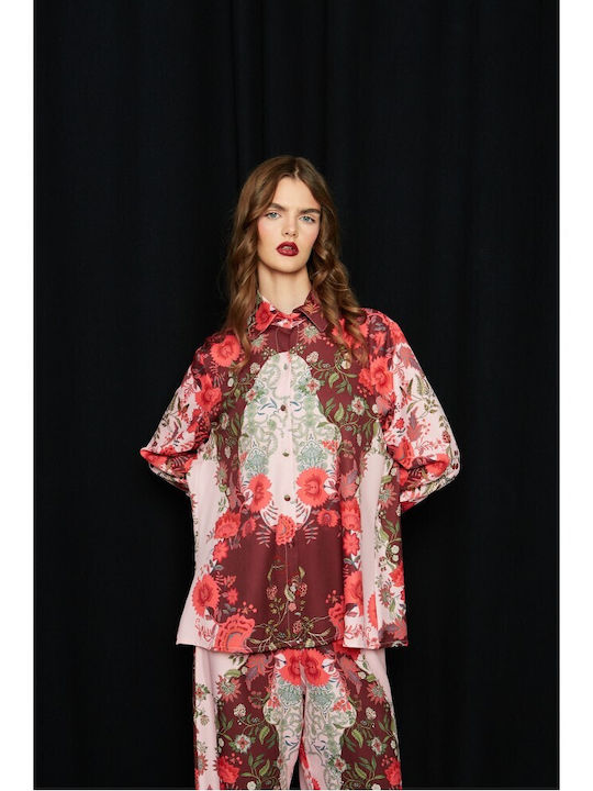 Women's Burgundy Floral Shirt