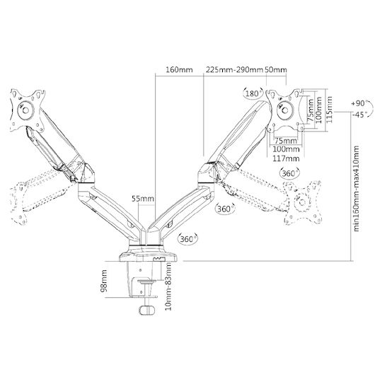 Jollyline PRO-1732/DOUBLE Βάση Γραφείου για 2 Οθόνες έως 32" με Βραχίονα
