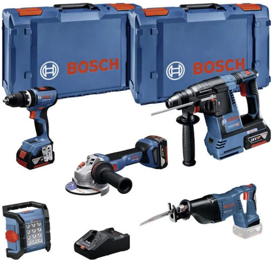 Bosch GBH Battery Tool Set Angle Grinder Drill Hammer & Reciprocating Saw Brushless 18V with 3 Batteries 5Ah