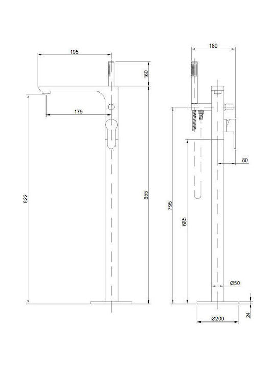 Invena Baterie Amestecătoare Cadă Termostatică Set Complet Neagră