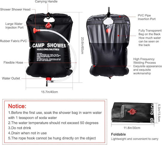 Solar Shower for Camping 20lt
