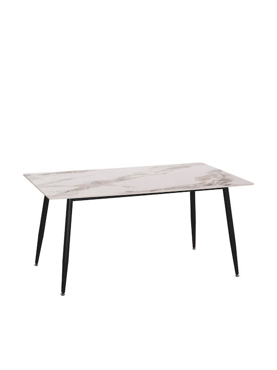 Raven Esszimmer- und Küchentisch mit Keramik Oberflächen Weiß/Braun Marmor 160x80x74cm