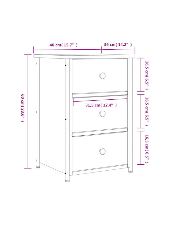 Wooden Bedside Tables with Metal Legs Gray 2 Pieces 40x36x60cm