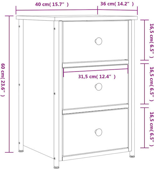 Nachttisch Holz mit Metallbeinen Braun 40x36x60cm