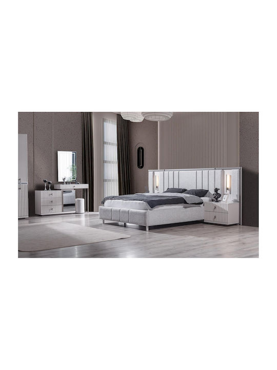 Stewehome Set Mobilier Pentru Dormitor Alb Argintiu Lux 7 Bucăți 160x200cm