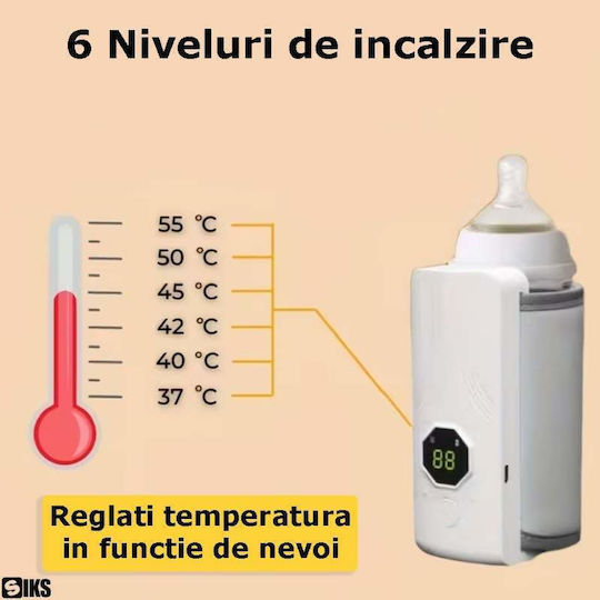 Siks Încălzitor Portabil Pentru Biberoane Reîncărcabile Dimensiune Reglabilă Control Temperatură Pe 6 Niveluri Încălzire Uniformă Afișaj Lcd Termostat Inteligent Monitorizare Temperatură Baterie 4000mah 300ml Gri Alb