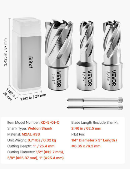 Vevor Set 5 HSS Drills for Metal and Masonry