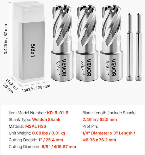 Vevor Set Of 5 HSS Drills For Metal And Masonry