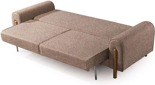 Stewehome Seturi Mobila Living Asya Canapea 3 Locuri & Canapea 3 Locuri & Fotoliu Textură Moale Bej Maro 230x85x85 Cm