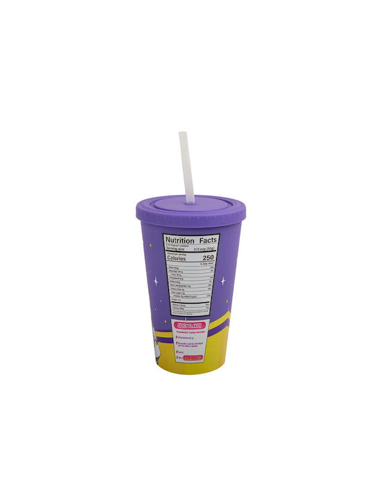 Cinereplicas Чаша от Пластмасова в Лилав Цвят със Сламка 475ml