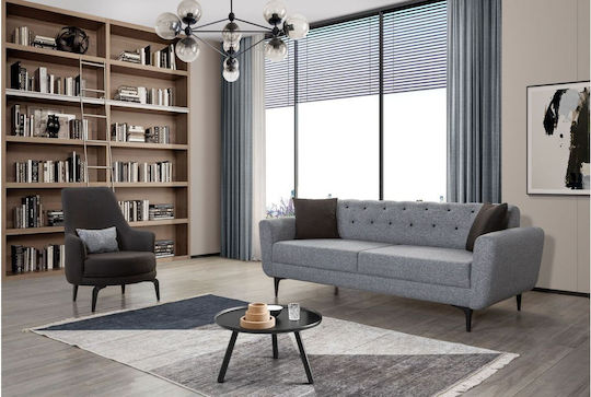 Stewehome Σετ Καναπέδων Capella Δίχρωμο Σχεδιασμό 3+3+1-γκρι Καφέ 208x93x98 Cm