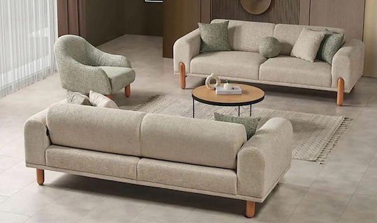 Stewehome Set Canapele Bohem 2+1 Picioare Din Lemn Bej Verde Măsliniu 220x90x81 Cm Stewehome Set Canapele Bohem 2+1 Picioare Din Lemn Bej Verde Măsliniu 220x90x81 Cm