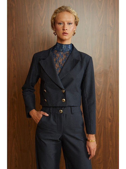 Ze marze Kurzes Damenblazer Blau-Schwarz