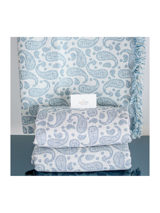 My Home Luxury Armchair Throw 180x200cm Ecru With Blue Pattern T2bl 180 T2BL 180
