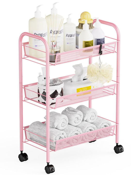 Metallisches Küchenwagen Mit 3 Ebenen Rosa 42x25.5x64cm