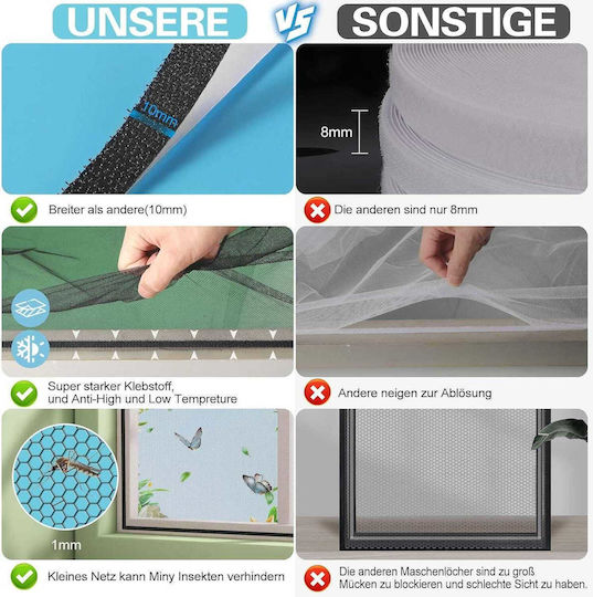 Window Mosquito Net With Velcro Permanent Black 150x130cm