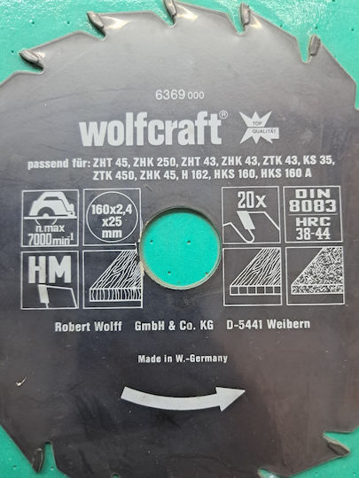 Wolfcraft Wood Cutting Disc With 20 Teeth 160mm