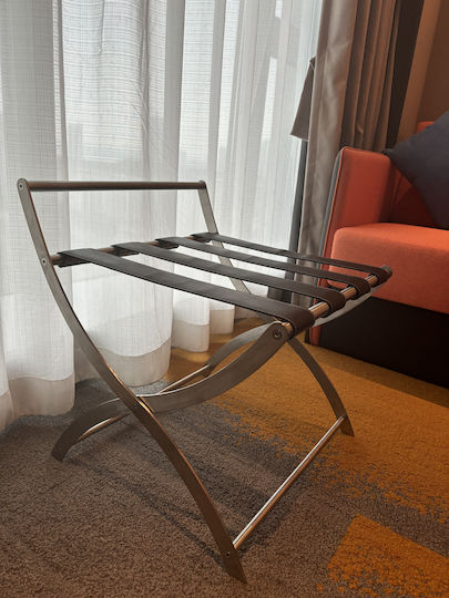 Bronze Art Wooden Foldable Hotel Luggage Rack with Backrest