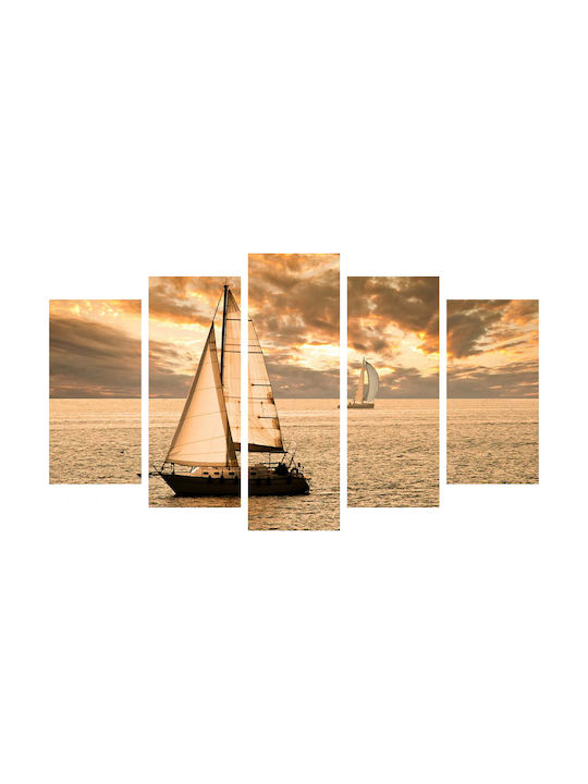 HomeMarkt Sunset Sailing Fivefold Painting Wooden 60x100cm