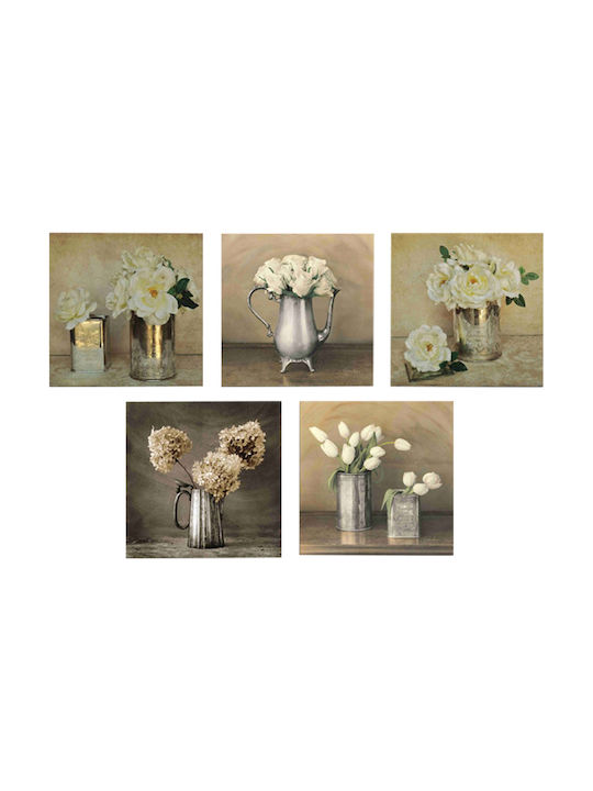 HomeMarkt Flowers Fivefold Painting Wooden 75x15cm