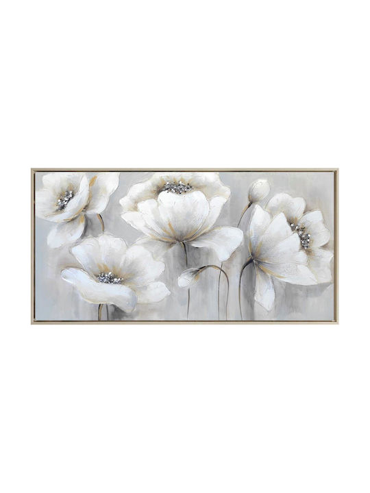 Karvounis Canvas Painting Flowers Silver Frame 62x122x4.5cm Bd22b221b-2a