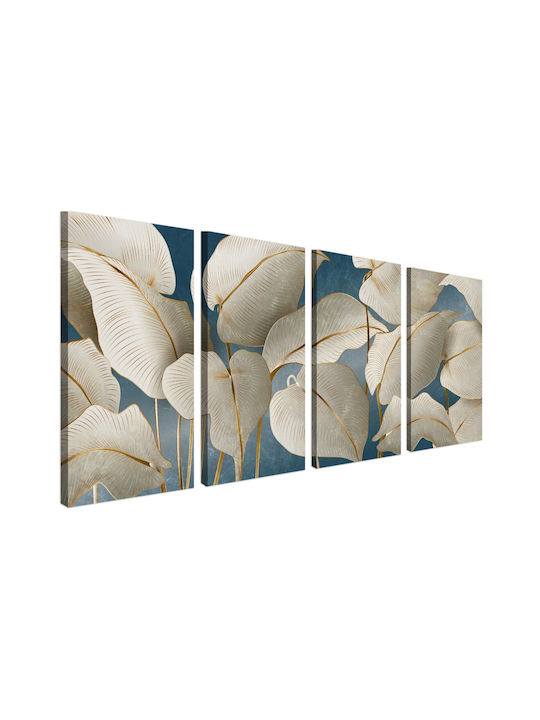 Large Living Room Picture Wall Decoration White Leaves Gold Frame 80x160