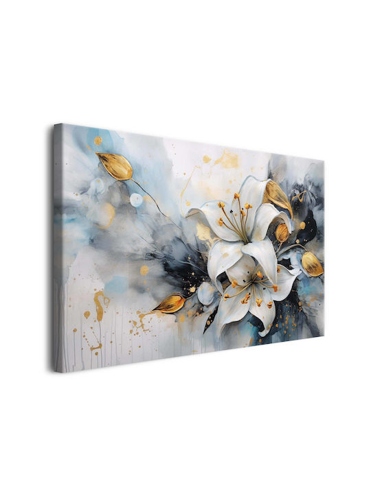 Tablou pe Pânză pentru Perete Living Crini Albi Frunză de Aur 80x120